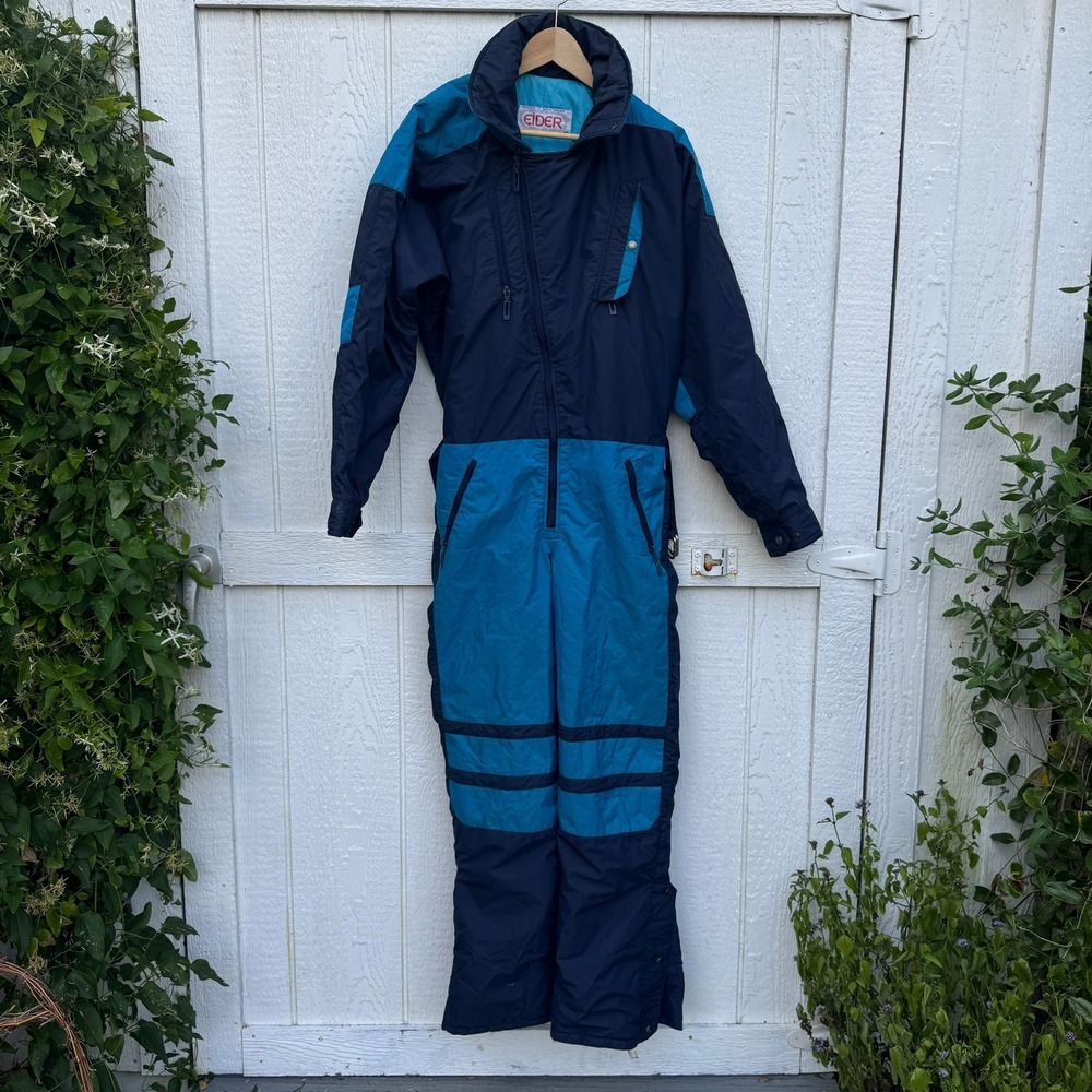 Vintage Eider Ski Suit Snowsuit Women's Two-Tone Blue Jumpsuit One Piece Sz 40
